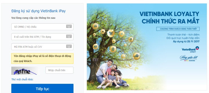 đăng ký internet banking vietinbank